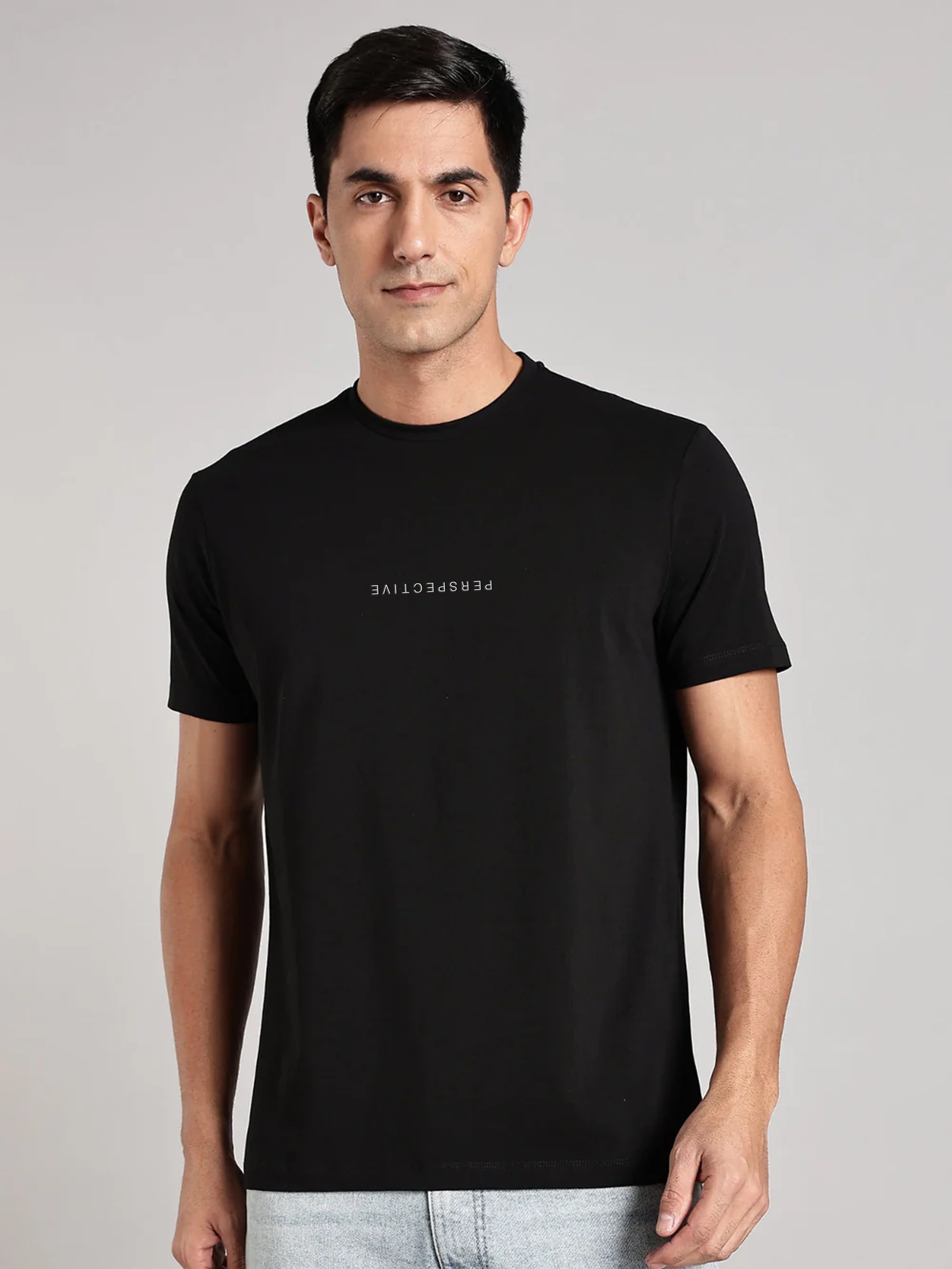 Solid Men's Premium Muscle Fit Cotton Crew T-shirt Perspective Brave Black