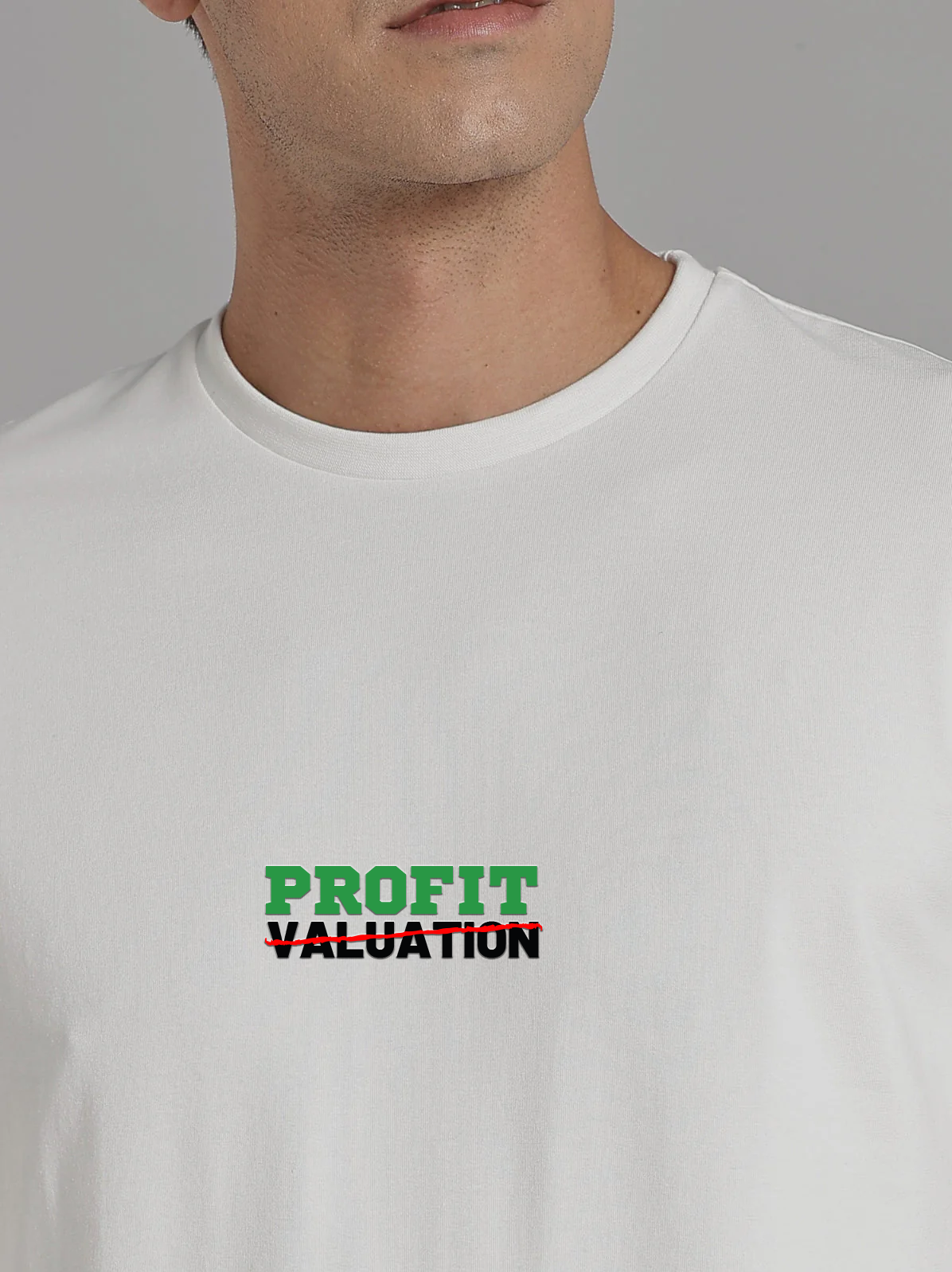 Solid Men's Soft Premium 100% Cotton Crew T-Shirt Profit Valuation Whiteboard White