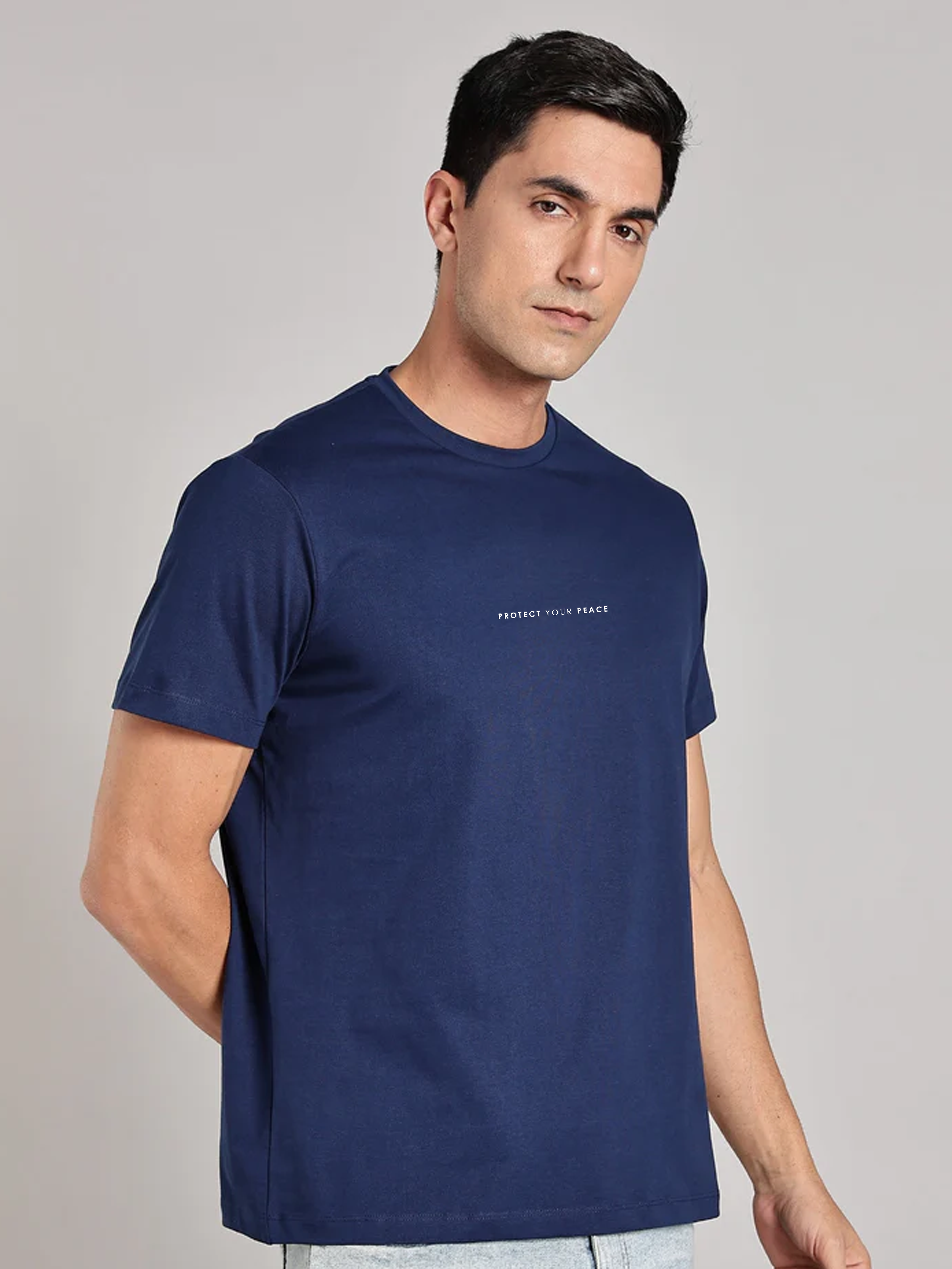 Solid Men's Premium Muscle Fit Cotton Crew T-shirt Protect your peace Novel Navy