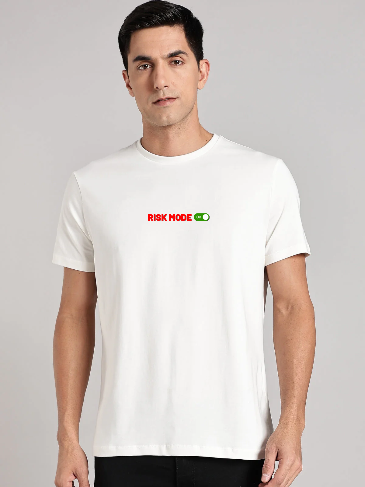 Solid  Men's Soft Premium 100% Cotton Crew T-Shirt Risk Mode Whiteboard White
