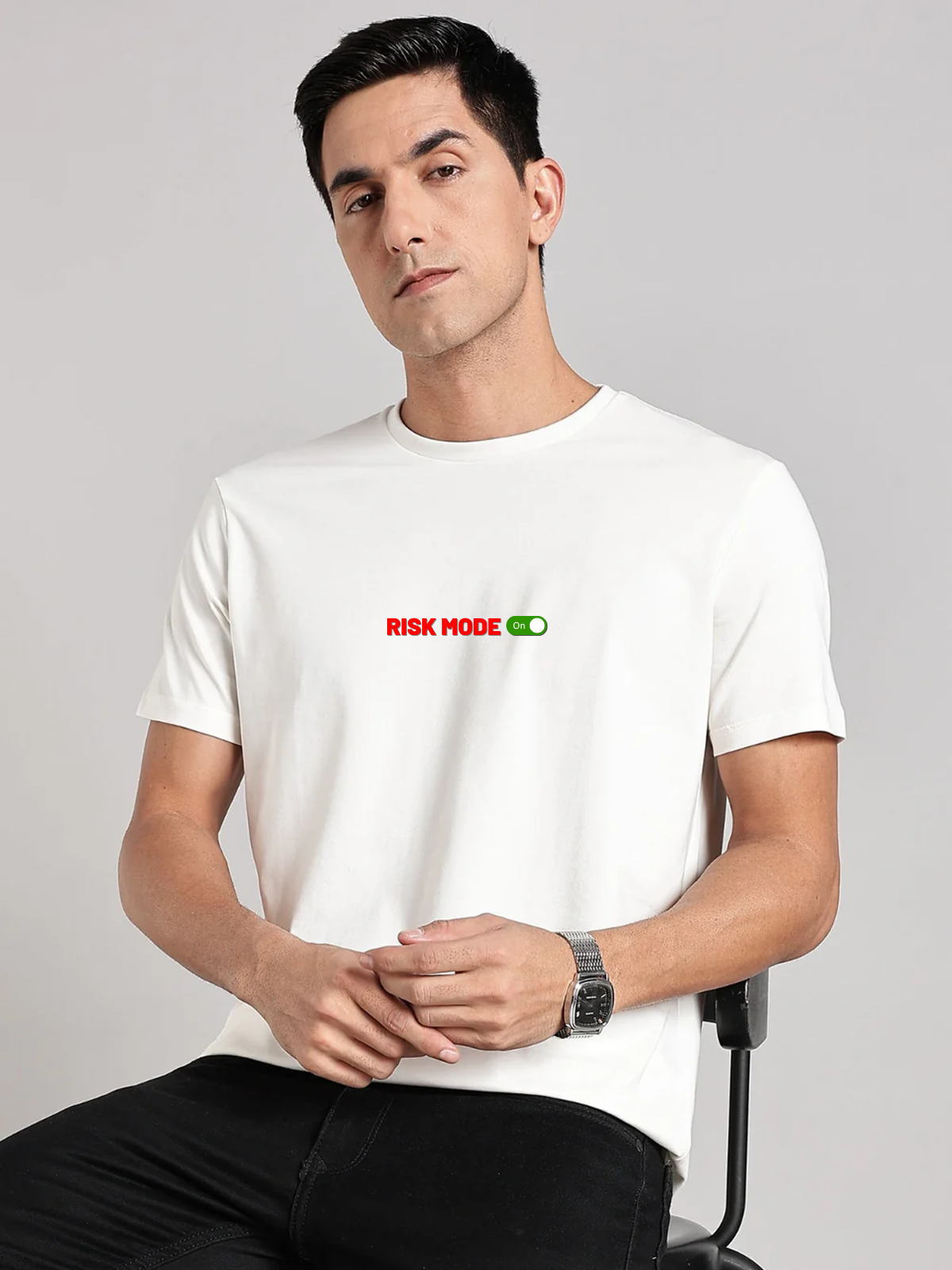 Solid  Men's Soft Premium 100% Cotton Crew T-Shirt Risk Mode Whiteboard White