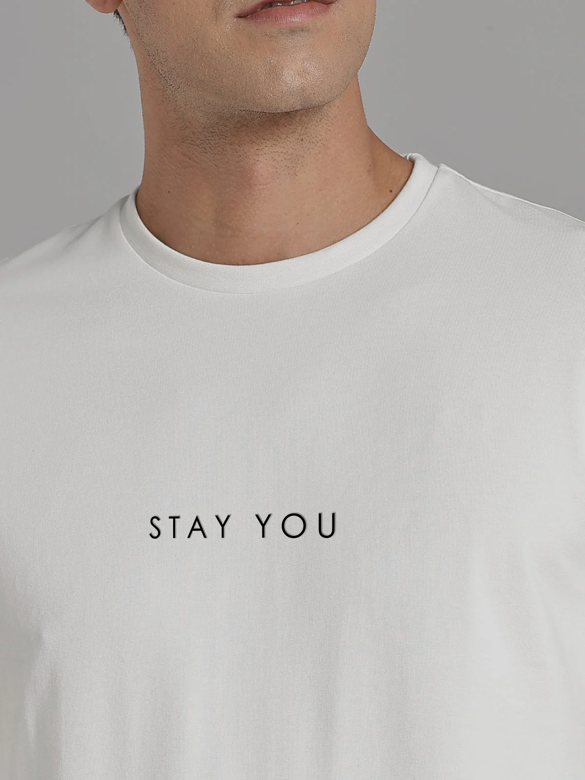 Solid Men's Premium Muscle Fit Cotton Crew T-shirt Stay You Chalk White