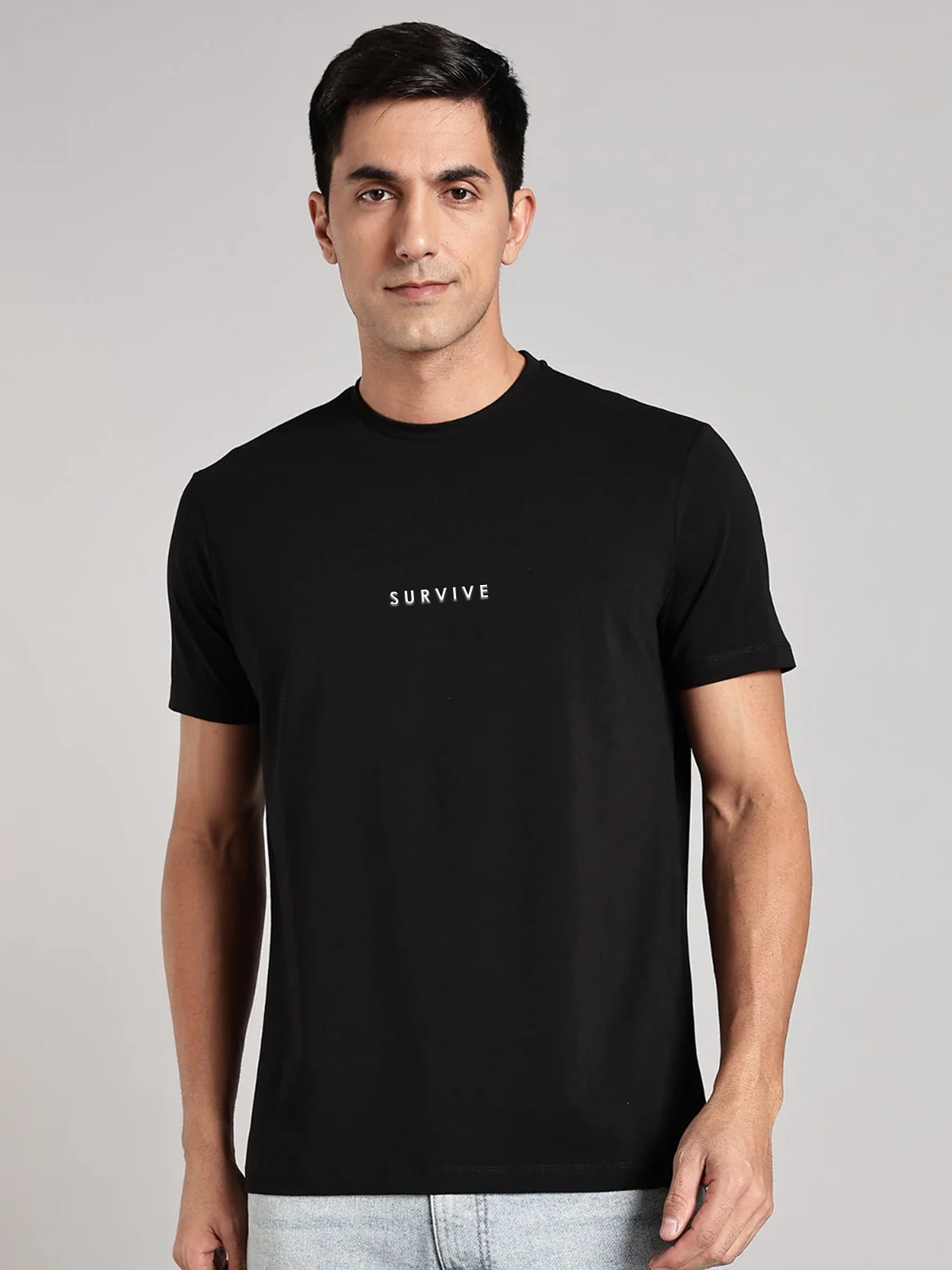 Solid Men's Premium Muscle Fit Cotton Crew T-shirt Survive Brave Black