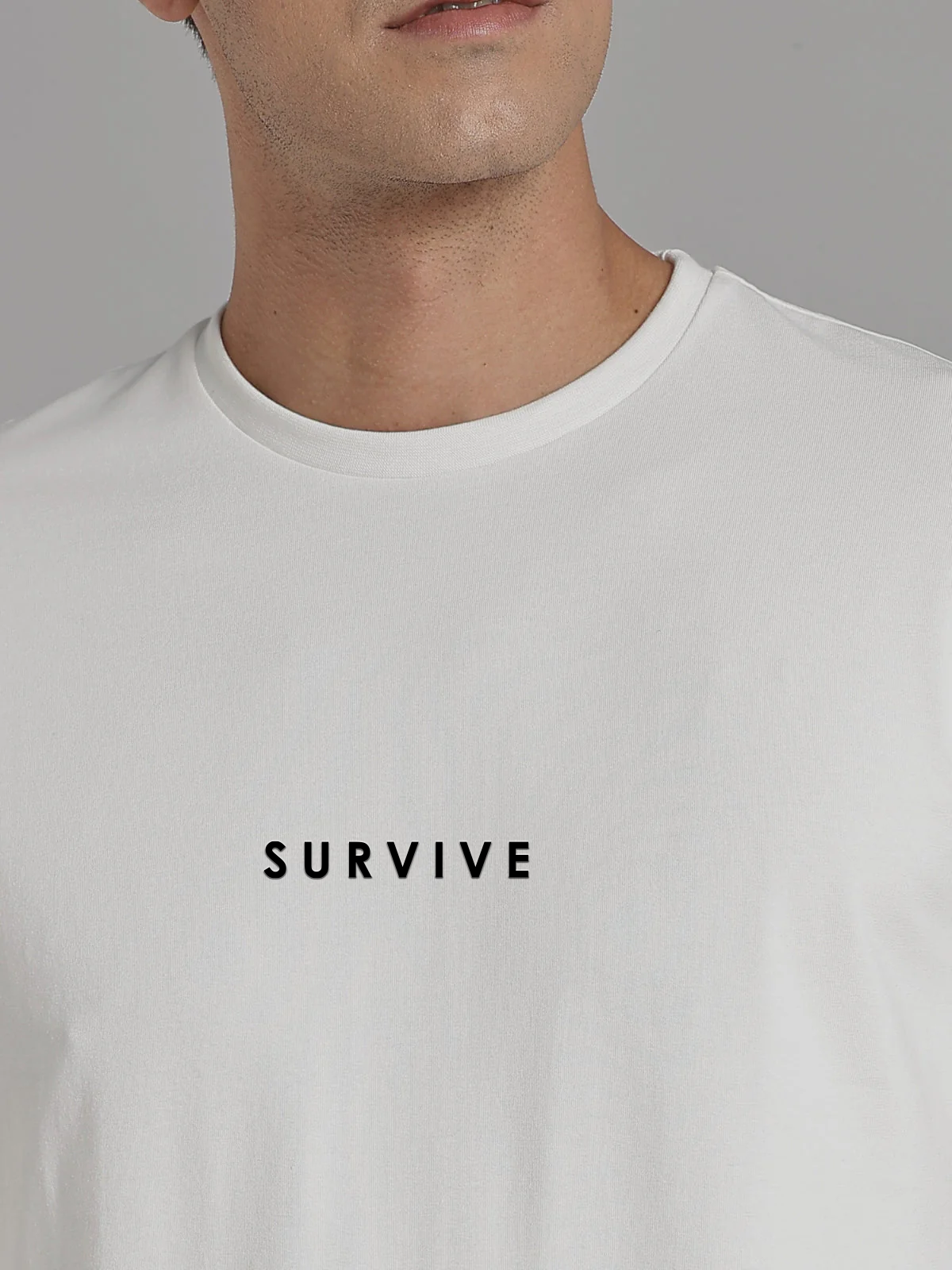 Solid Men's Premium Muscle Fit Cotton Crew T-shirt Survive Chalk White