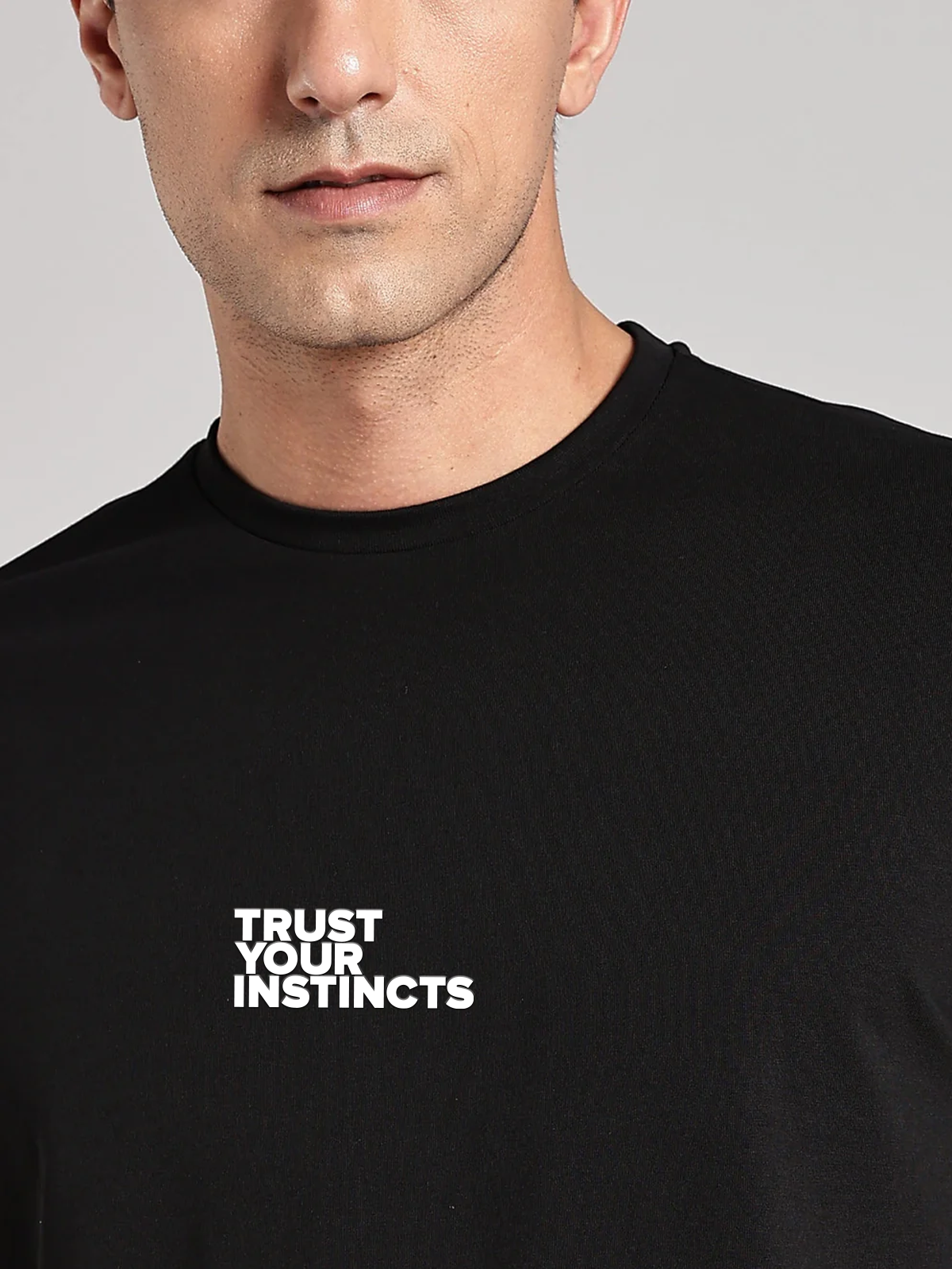 Solid Men's Premium Muscle Fit Cotton Crew T-shirt Trust Your Instincts Brave Black
