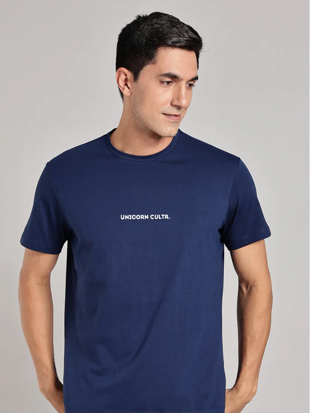 White UC Signature Men's Premium Muscle Fit Cotton Crew T-shirt Novel Navy