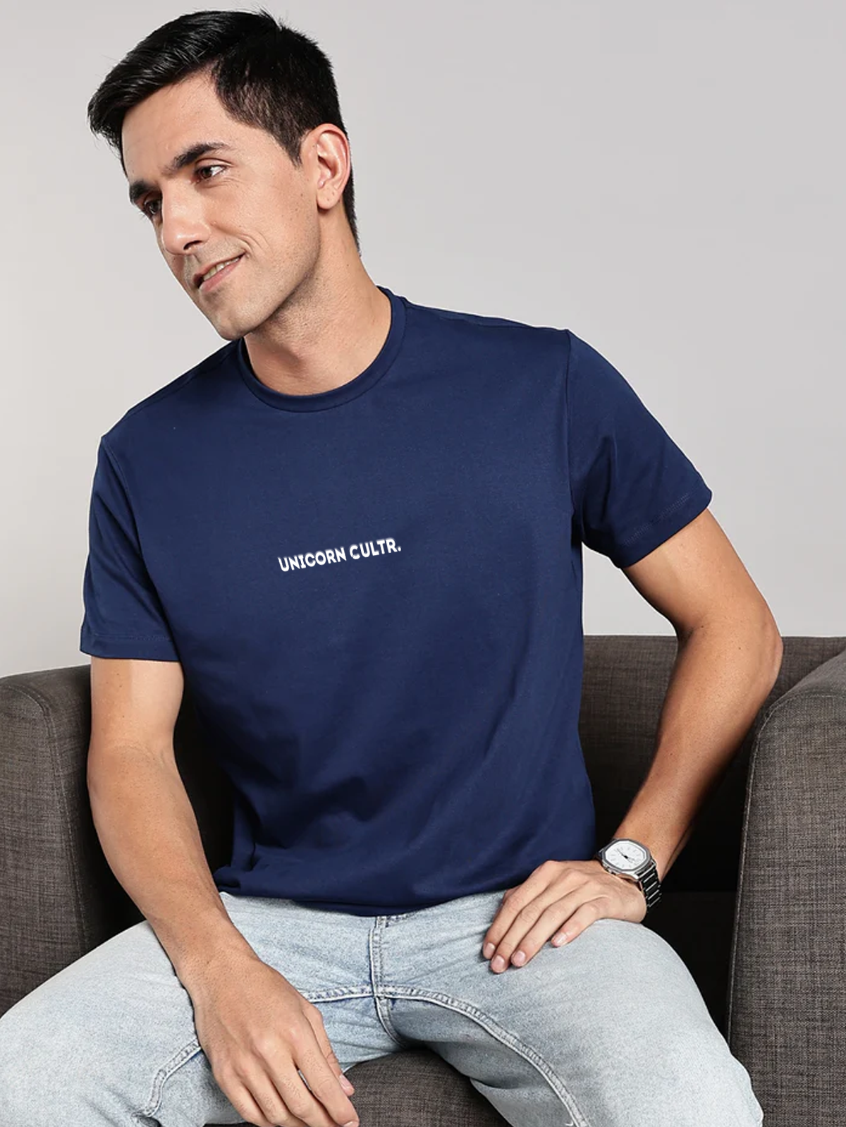 White UC Signature Men's Soft Premium 100% Cotton Crew T-Shirt Novel Navy