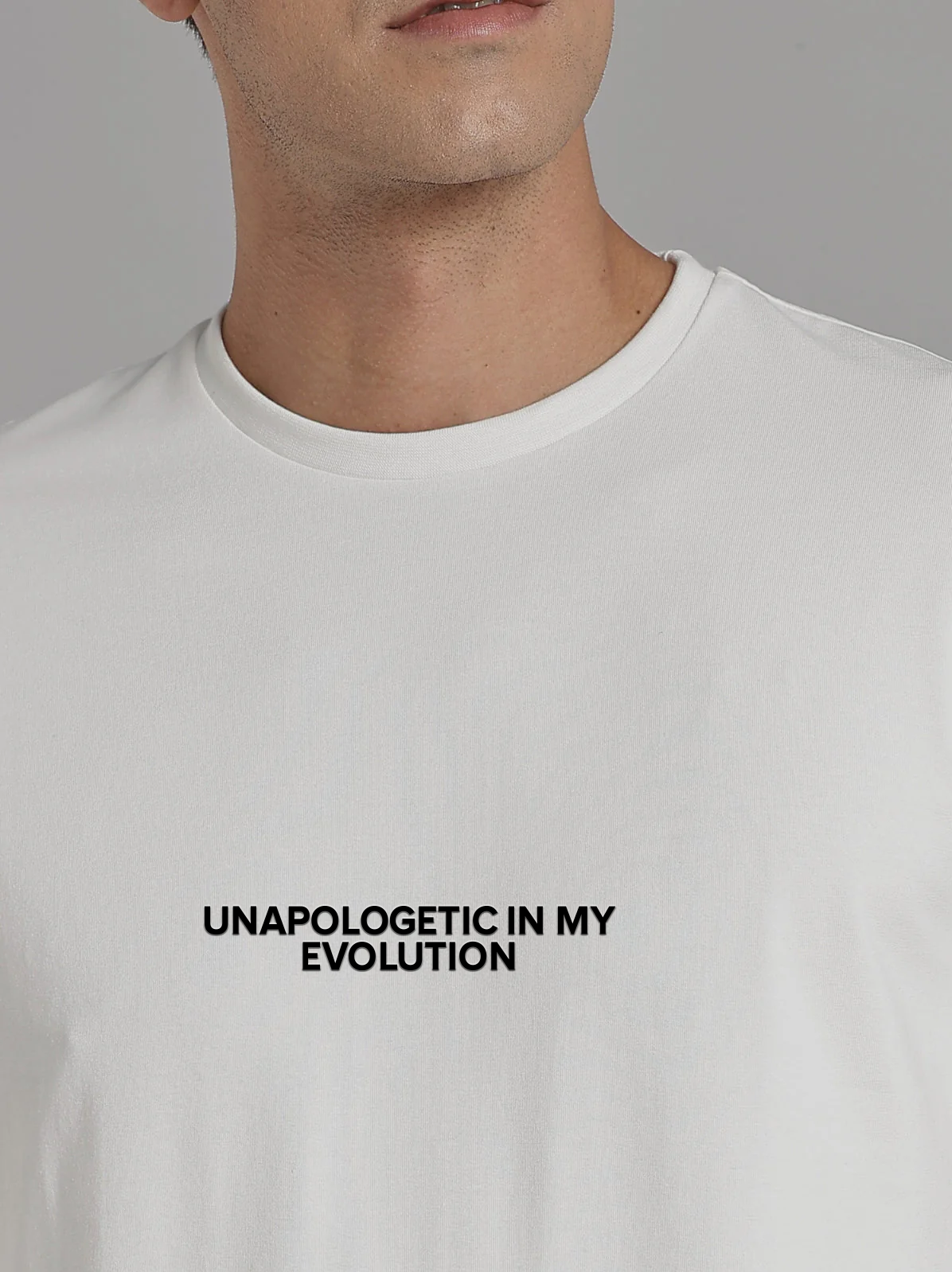 Solid Men's Premium Muscle Fit Cotton Crew T-shirt Unapologetic In My Evolution Chalk White