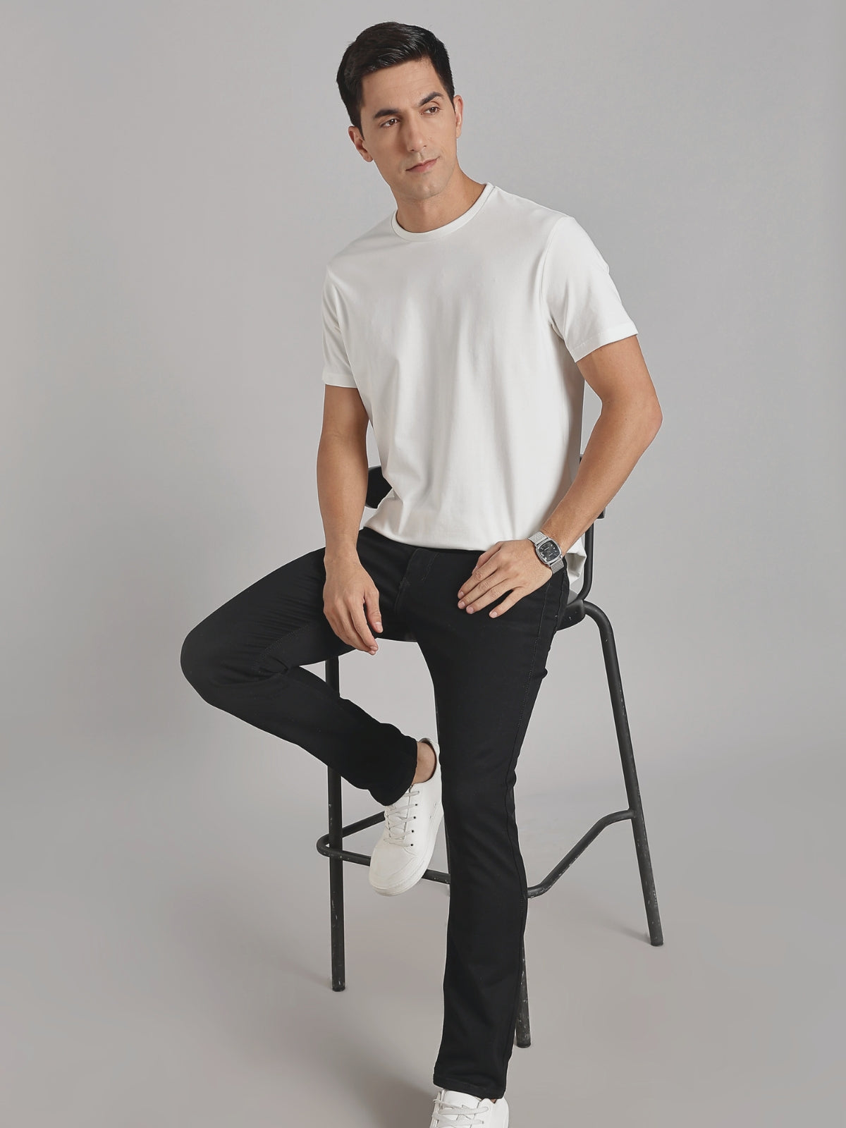 Solid Men's Premium Muscle Fit Cotton Crew T-shirt Creative Chalk White