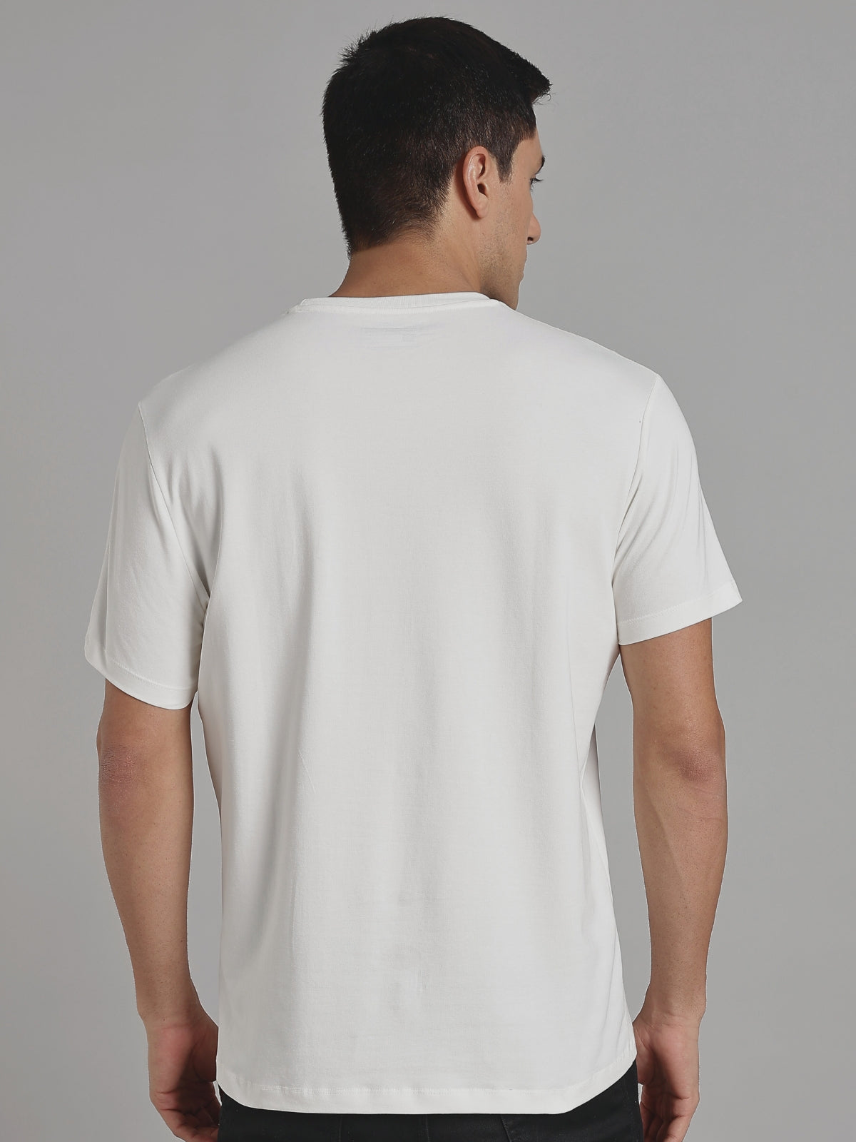 Solid Men's Premium Muscle Fit Cotton Crew T-shirt Creative Chalk White