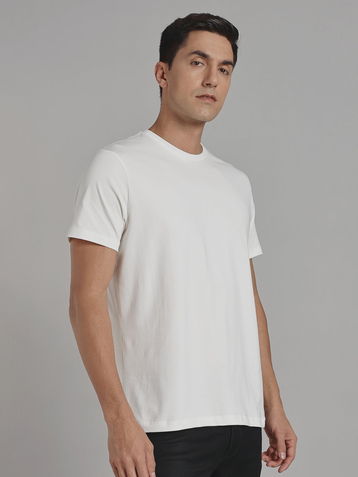 Solid Men's Premium Muscle Fit Cotton Crew T-shirt Creative Chalk White