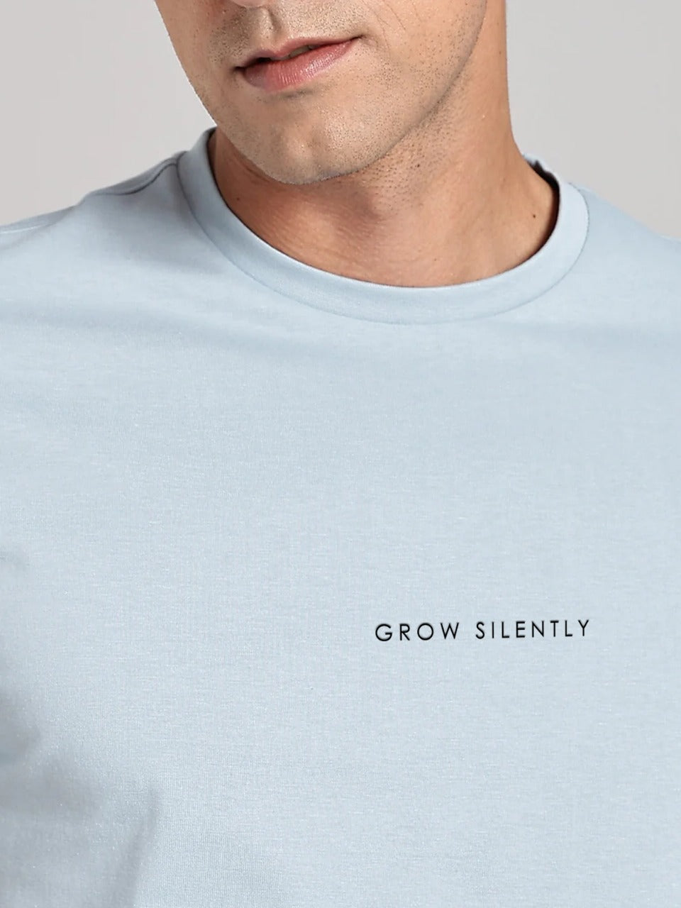 Solid Men's Premium Muscle Fit Cotton Crew T-Shirt Grow Silently Bubble Blue