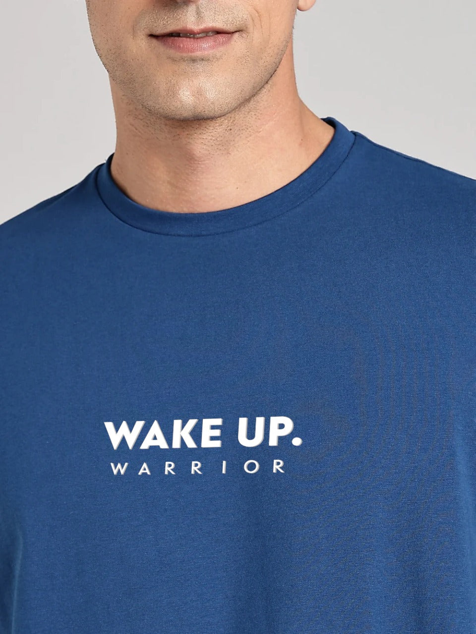 Solid Men's Premium Muscle Fit Cotton Crew T-shirt Wake Up Warrior Airforce Blue