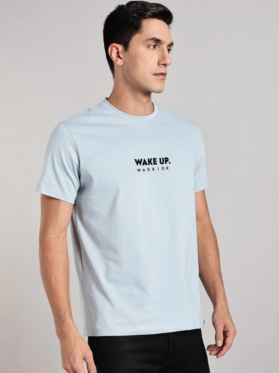 Solid Men's Premium Muscle Fit Cotton Crew T-shirt Wake Up Warrior Bubble Blue