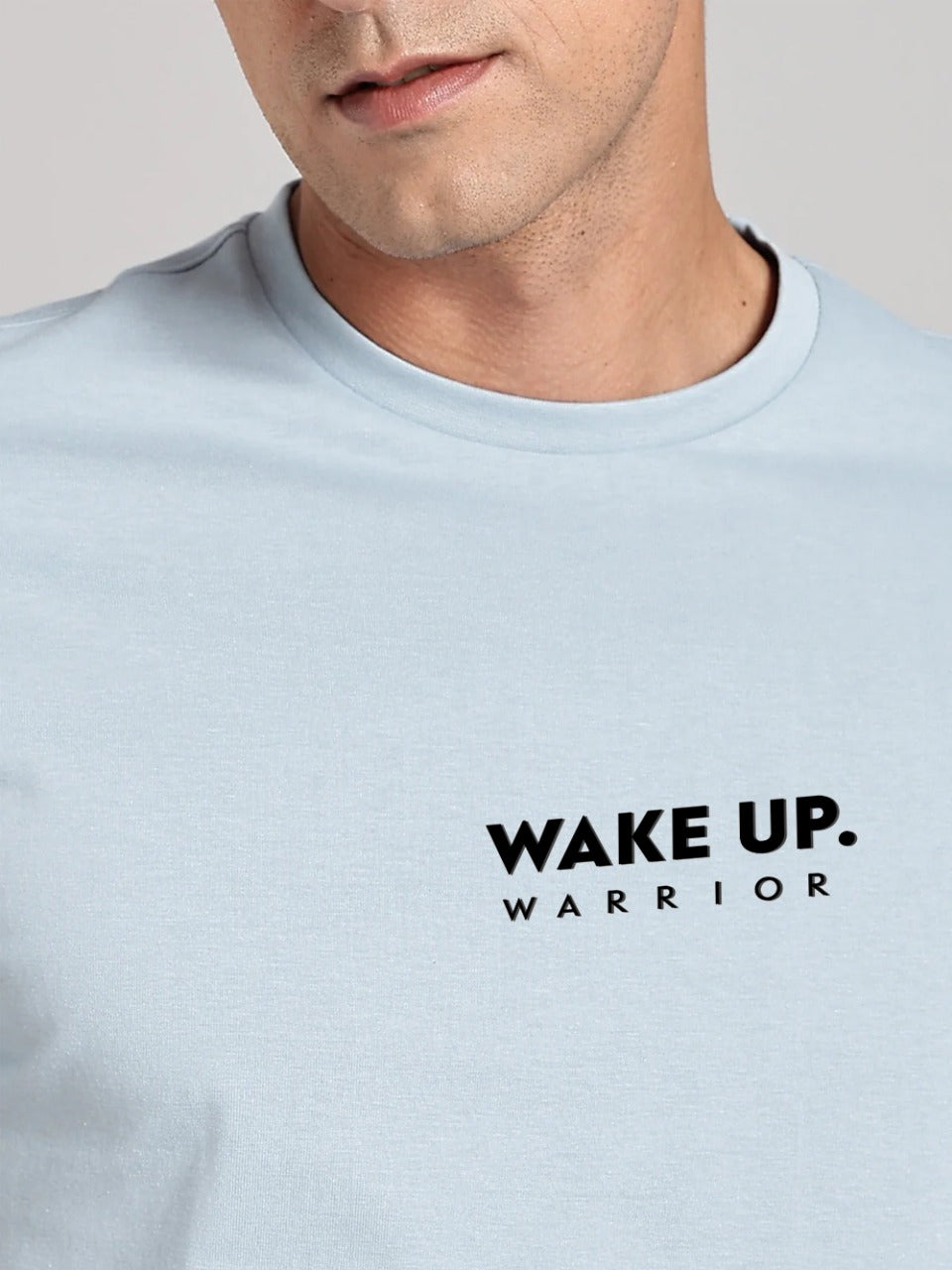 Solid Men's Premium Muscle Fit Cotton Crew T-shirt Wake Up Warrior Bubble Blue