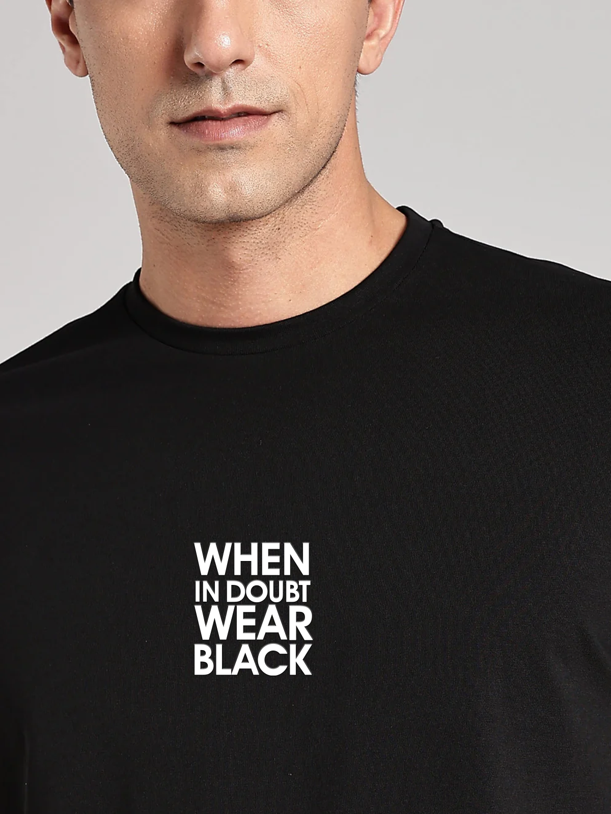 Solid Men's Soft Premium 100% Cotton Crew T-Shirt When In Doubt Wear Black Brave Black