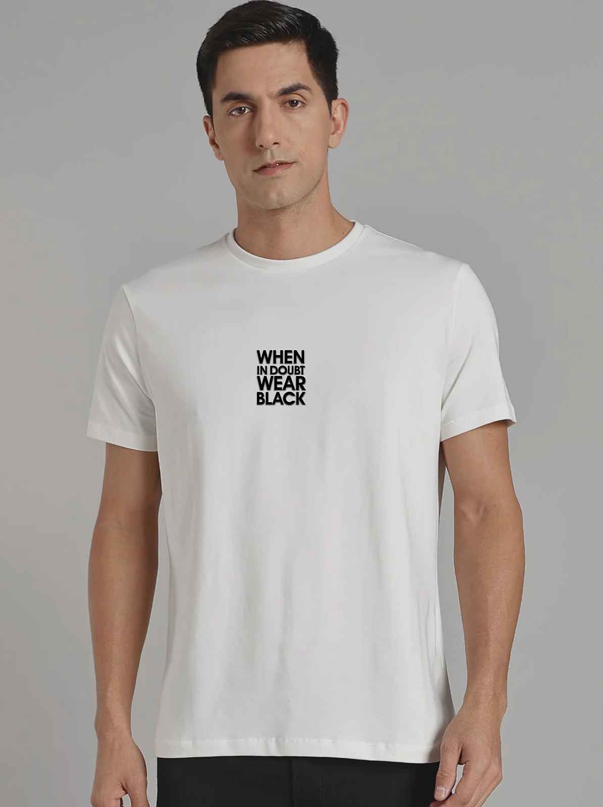 Solid Men's Soft Premium 100% Cotton Crew T-Shirt  When In Doubt Wear Black Whiteboard White