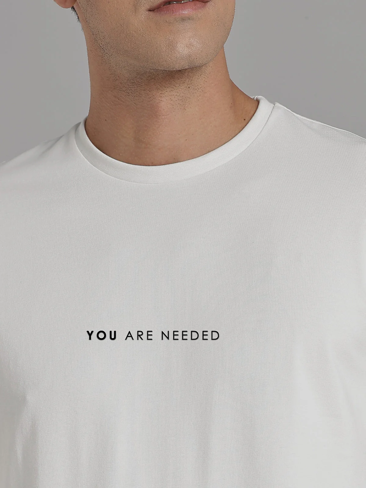 Solid Men's Premium Muscle Fit Cotton Crew T-shirt You Are Needed Chalk White