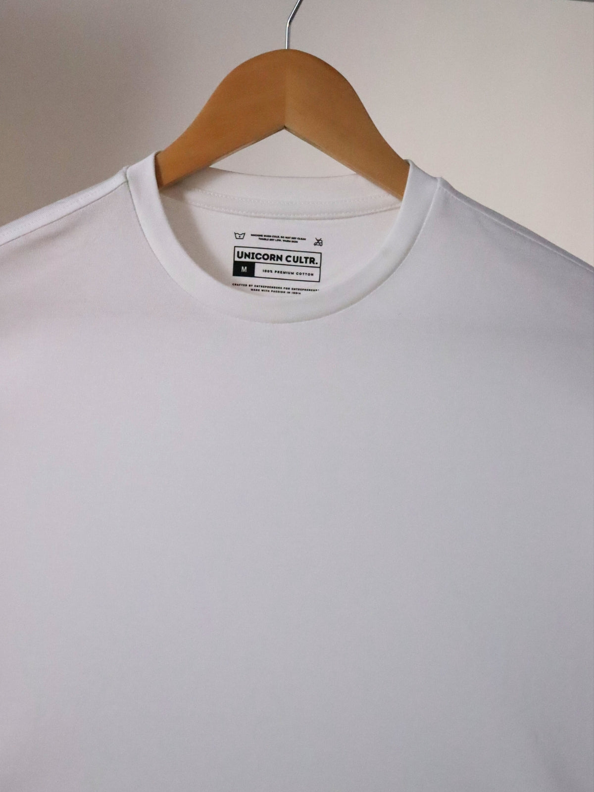 Solid Men's Soft Premium 100% Cotton Crew T-Shirt Black Print on Whiteboard White